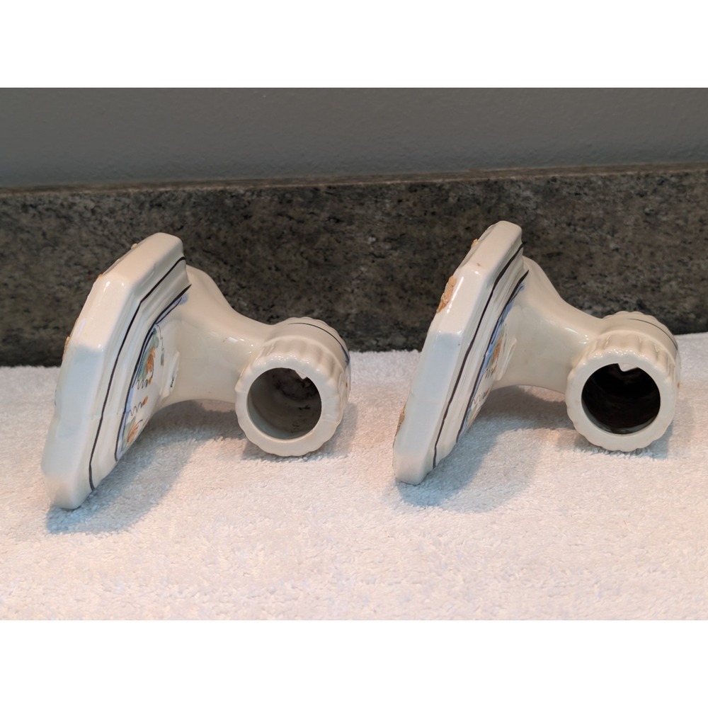 Vintage Porcelain Sconce Light Pair Flower Ceramic Wall Fixture Art Deco 1930 - Picture 13 of 16